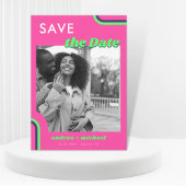 Roze & Groene Retro Regenboog Bruiloft Save The Date