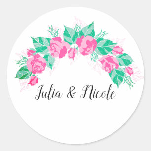 Roze Groene Roos Bloemblaadjes Bloemen Tuin Bruilo Ronde Sticker