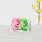Roze & Groene Rozen Verjaardagskaart Kaart (Gele Bloem)