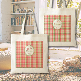 Roze & groene ruit Joy in elk hoofdstuk Custom Tote Bag