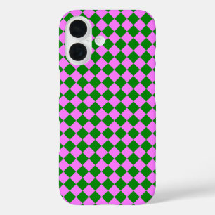 Roze Groene Ruitjes Diamant Patroon iPhone 16 Hoesje