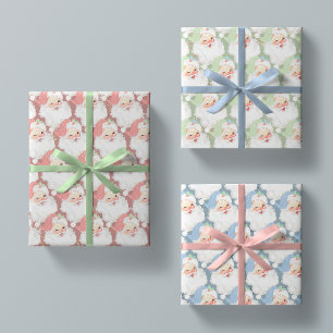 roze groene santa retro kerstcadeau inpakpapier vel