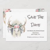 Roze groene staartwagens boho droomstammer save the date (Voorkant / Achterkant)