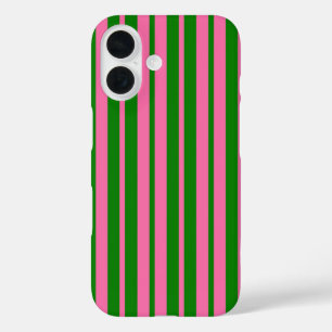 Roze groene stijlvolle strepenpatroonontwerp iPhone 16 hoesje