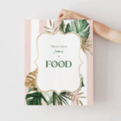 Roze groene strepen tropische palm Voedsel tafel t Poster