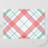 Roze Groene Tartan Plaid Kerst Folie Kaart (Achterkant)