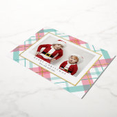 Roze Groene Tartan Plaid Kerst Folie Kaart (Gedraaid)