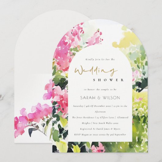 Roze Groene Tropische Bougainvillea Trouwdouche Kaart (Voorkant / Achterkant)