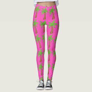 Roze groene Tropische palmbomen op het eiland Legg Leggings