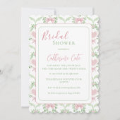 Roze & Groene Vintage Bruidsdouche Uitnodiging (Voorkant)