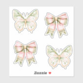 Roze Groene Vlinders Bruiloft Sticker (Vel)