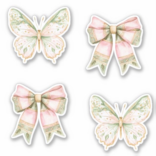 Roze Groene Vlinders Bruiloft Sticker (Voorkant)