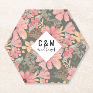 Roze groene vloeren laten Waterverf patroon achter Kartonnen Onderzetters