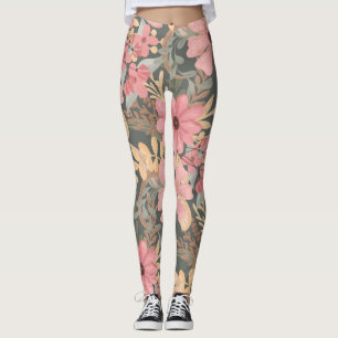 Roze groene vloeren laten Waterverf patroon achter Leggings