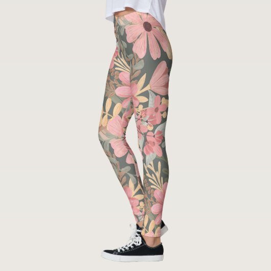 Roze groene vloeren laten Waterverf patroon achter Leggings (Links)