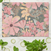 Roze groene vloeren laten Waterverf patroon achter Theedoek (Gevouwen)