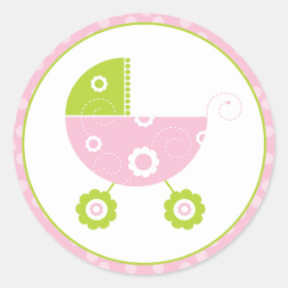 Roze & Groene Wandelwagen Ronde Sticker