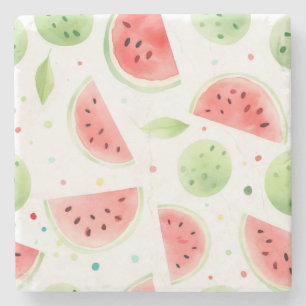 Roze Groene Watermeloen Fruit Stenen Onderzetter
