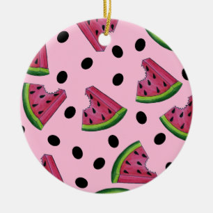 Roze groene watermeloen Melon Slice Wedge Fruiteit Keramisch Ornament