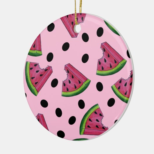 Roze groene watermeloen Melon Slice Wedge Fruiteit Keramisch Ornament (Links)