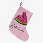 Roze groene watermeloen Melon Slice Wedge Fruiteit Kleine Kerstsok (Voorkant (Hangend))