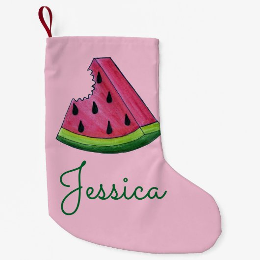 Roze groene watermeloen Melon Slice Wedge Fruiteit Kleine Kerstsok (Voorkant)