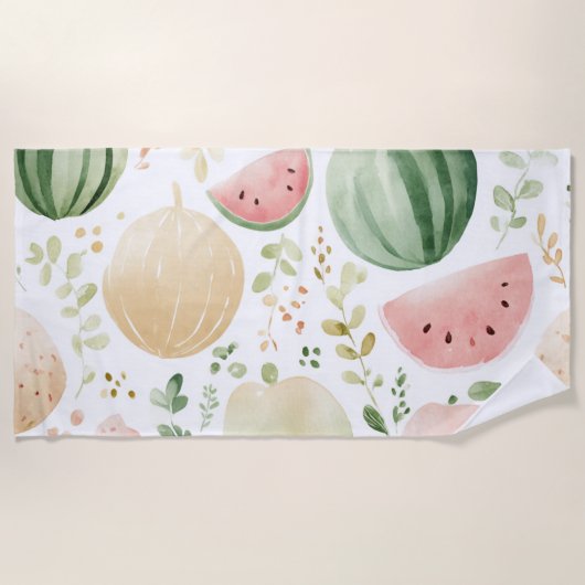 Roze Groene Watermeloen Mooie Tropische Vruchten Strandlaken (Voorkant)