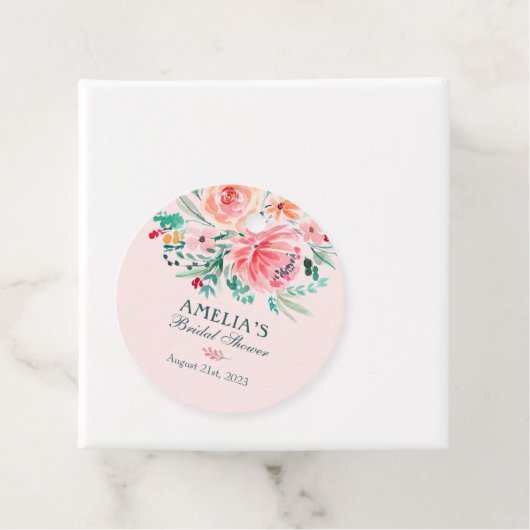 Roze Groene Waterverf Bloem Bruiloft Feest Bedankjes Labels (In situ)