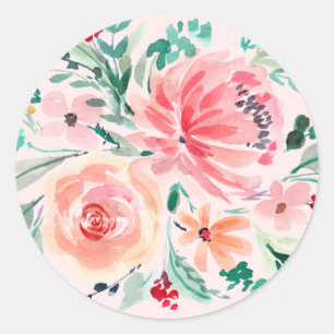 Roze Groene Waterverf Bloemen Vrijgezellenfeest Ronde Sticker