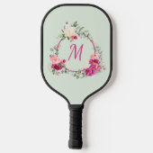 Roze + groene Waterverf Floral Monogram Initiaal Pickleball Paddle (Achterkant)