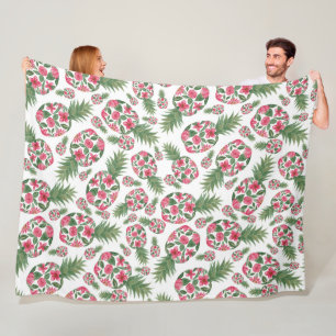 Roze groene Waterverf Floral Pineapples Patroon Fleece Deken