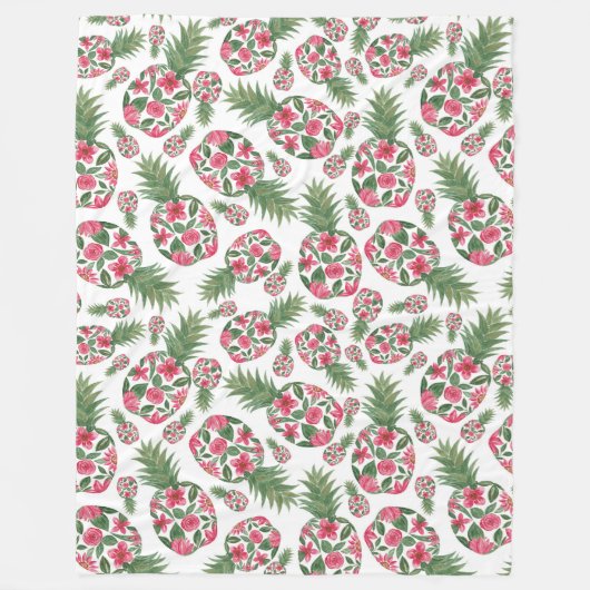 Roze groene Waterverf Floral Pineapples Patroon Fleece Deken (Voorkant)