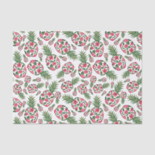 Roze groene Waterverf Floral Pineapples Patroon Tissuepapier