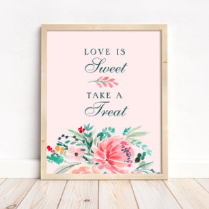 Roze groene Waterverf Floral Sweet Favor Sign Poster