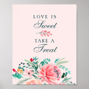 Roze groene Waterverf Floral Sweet Favor Sign Poster
