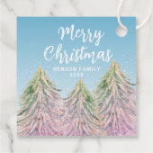 Roze groene Waterverf kerstboom Bedankjes Labels (Achterkant)