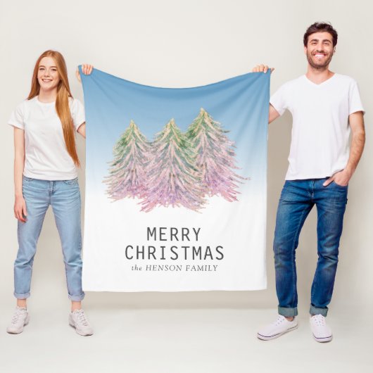 Roze groene Waterverf kerstboom Fleece Deken (In situ)