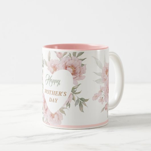 Roze Groene Waterverf Vrouwelijke Bloemen Moederda Tweekleurige Koffiemok (Voorkant rechts)