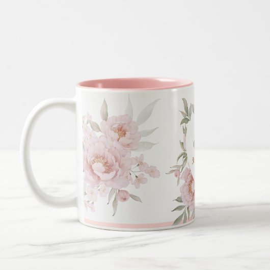 Roze Groene Waterverf Vrouwelijke Bloemen Moederda Tweekleurige Koffiemok (Links)