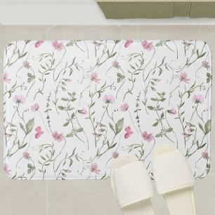 Roze Groene Waterverf Wildflower Badmat