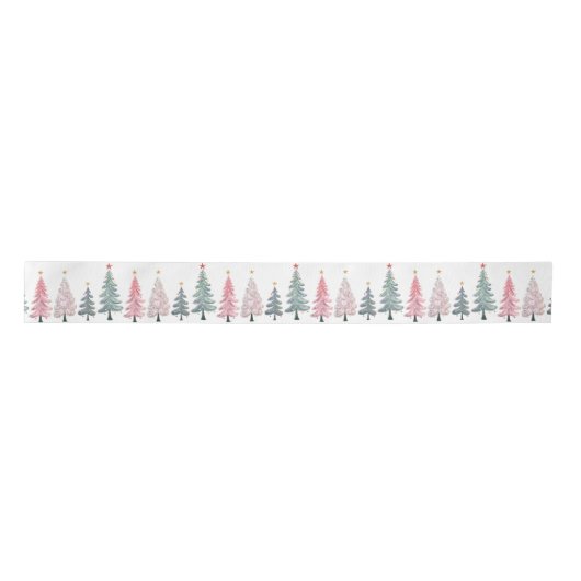 Roze groene wervelende kerstbomen lint (Voorkant)