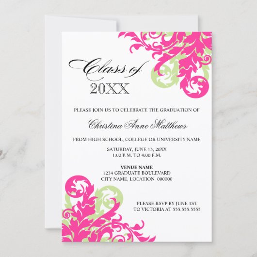 Roze groene wervelkolom Afstuderen Aankondiging (Voorkant)