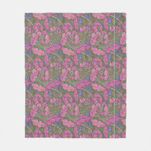 Roze & groene William Morris bloemmotief Acanthus Fleece Deken