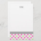 Roze, groene, witte, aangepaste monogram briefpapier (Voorkant / Achterkant)