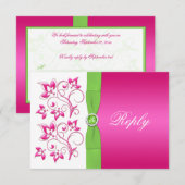 Roze groene witte bloemen antwoordkaart -GEDRUKT L RSVP Kaartje (Voorkant / Achterkant)