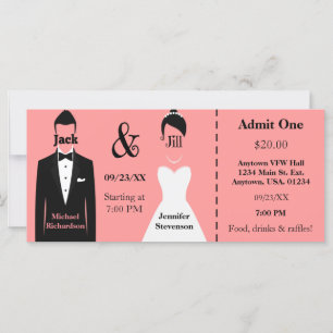 Roze Groom en Bride Jack en Jill Shower Ticket