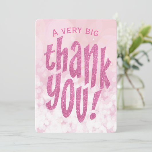 Roze Groot Dank u Verjaardagsfeestje Bedankt Kaart (Staand voorkant)