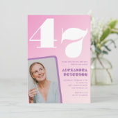 Roze Groovy 47e verjaardag uitnodigingen Retro Fot (Staand voorkant)