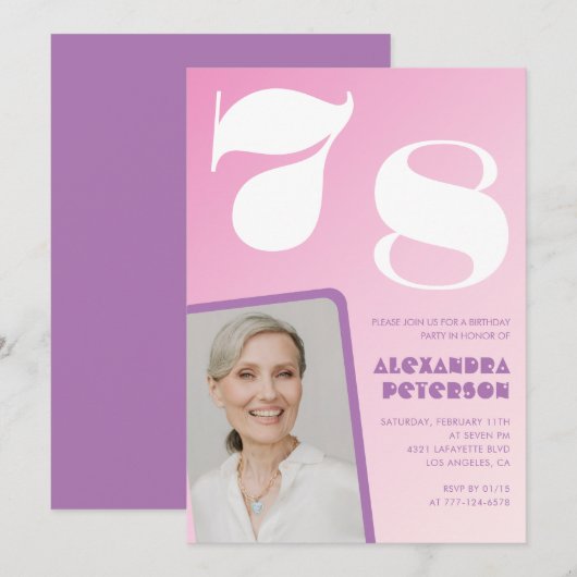 Roze Groovy 78e verjaardag uitnodigingen Retro Fot (Voorkant / Achterkant)