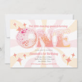 Roze Groovy Disco Dancing Queen Eerste Verjaardag Kaart (Voorkant)